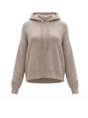 POL Cream Popcorn Knit Oversized Hoodie Sweater POL15 Ivory V-Neck Small